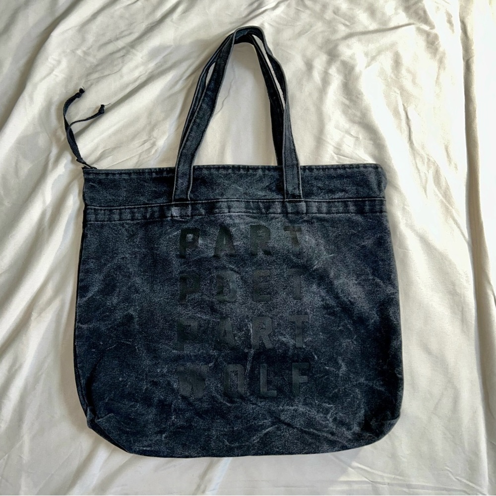 Part Poet Part Wolf Black Denim Tote Bag